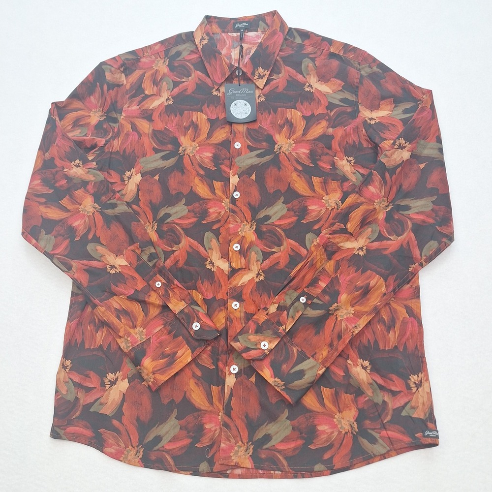 Good Man Brand Shirt Mens XL Red Painterly Floral Long Sleeve Button Down